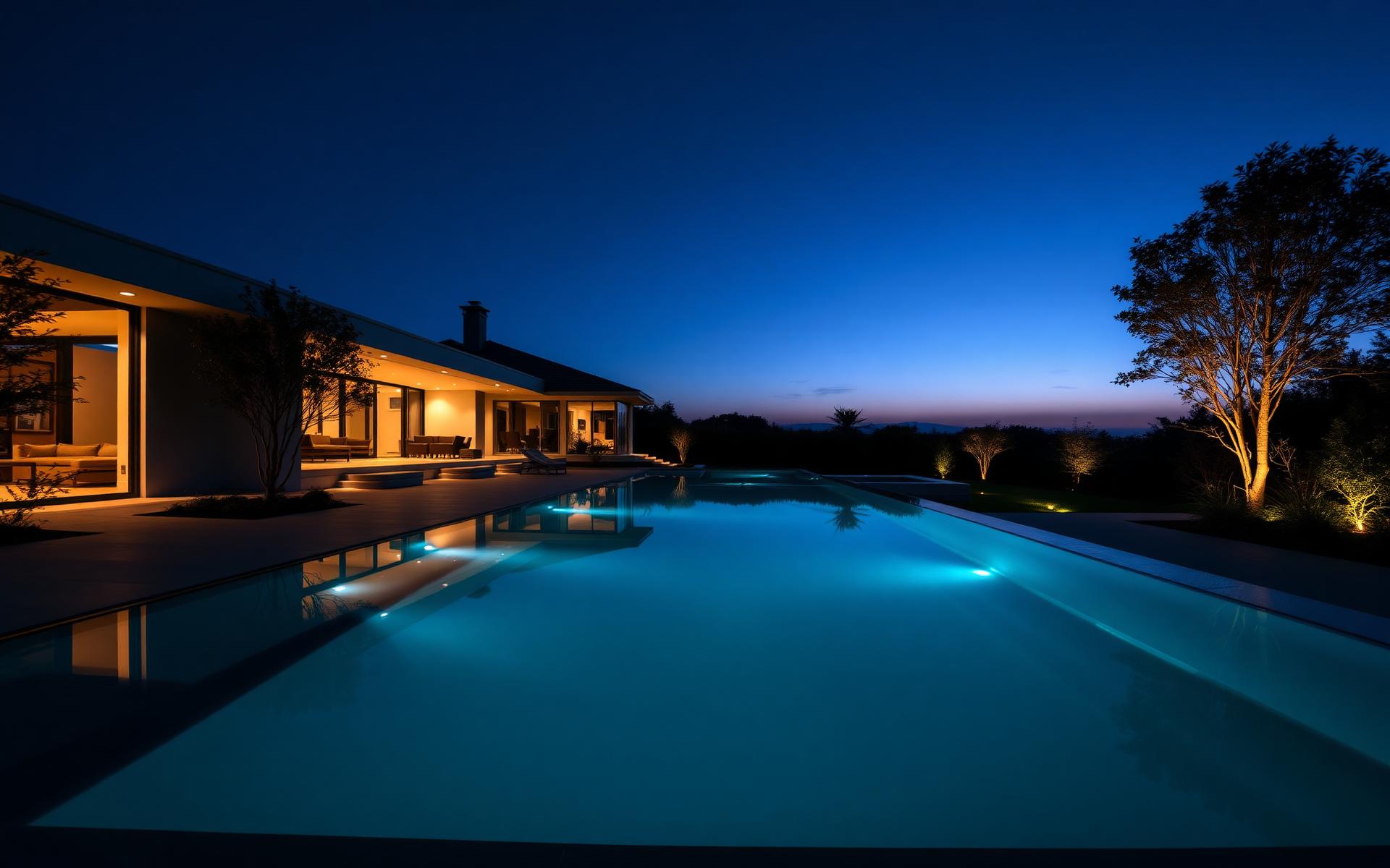 Luxe buitenruimte bij schemering